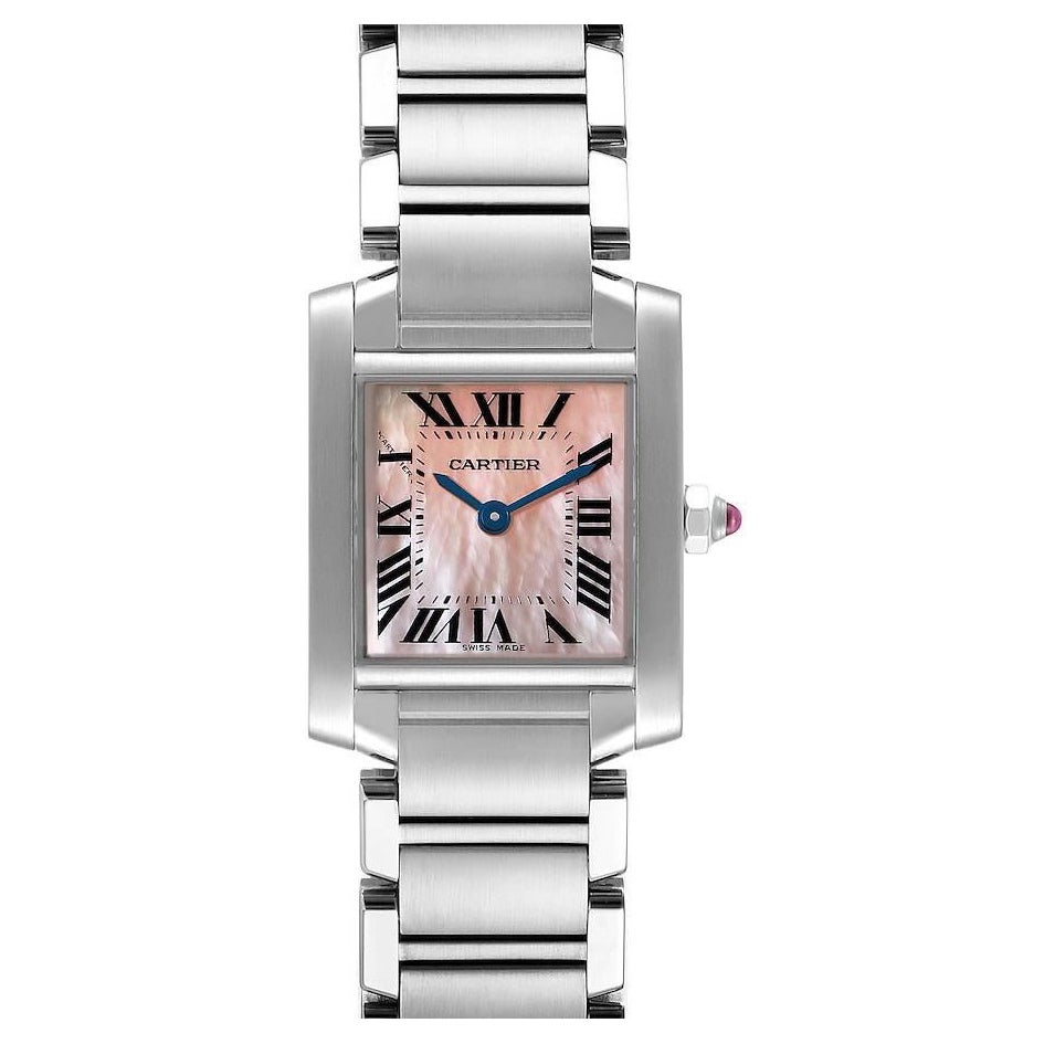 Cartier Tank Francaise Pink MOP Steel Ladies Watch W51028Q3 Box Papers For Sale