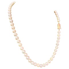 Akoya Pearl Necklace 14k Yellow Gold 18" 7 mm Certified