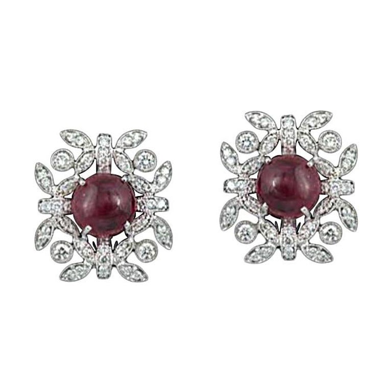 Natural Burmese Spinel & Diamonds Art Deco Style Stud Earrings Set in 18K Gold For Sale