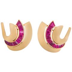 French Retro Ruby Gold Earrings