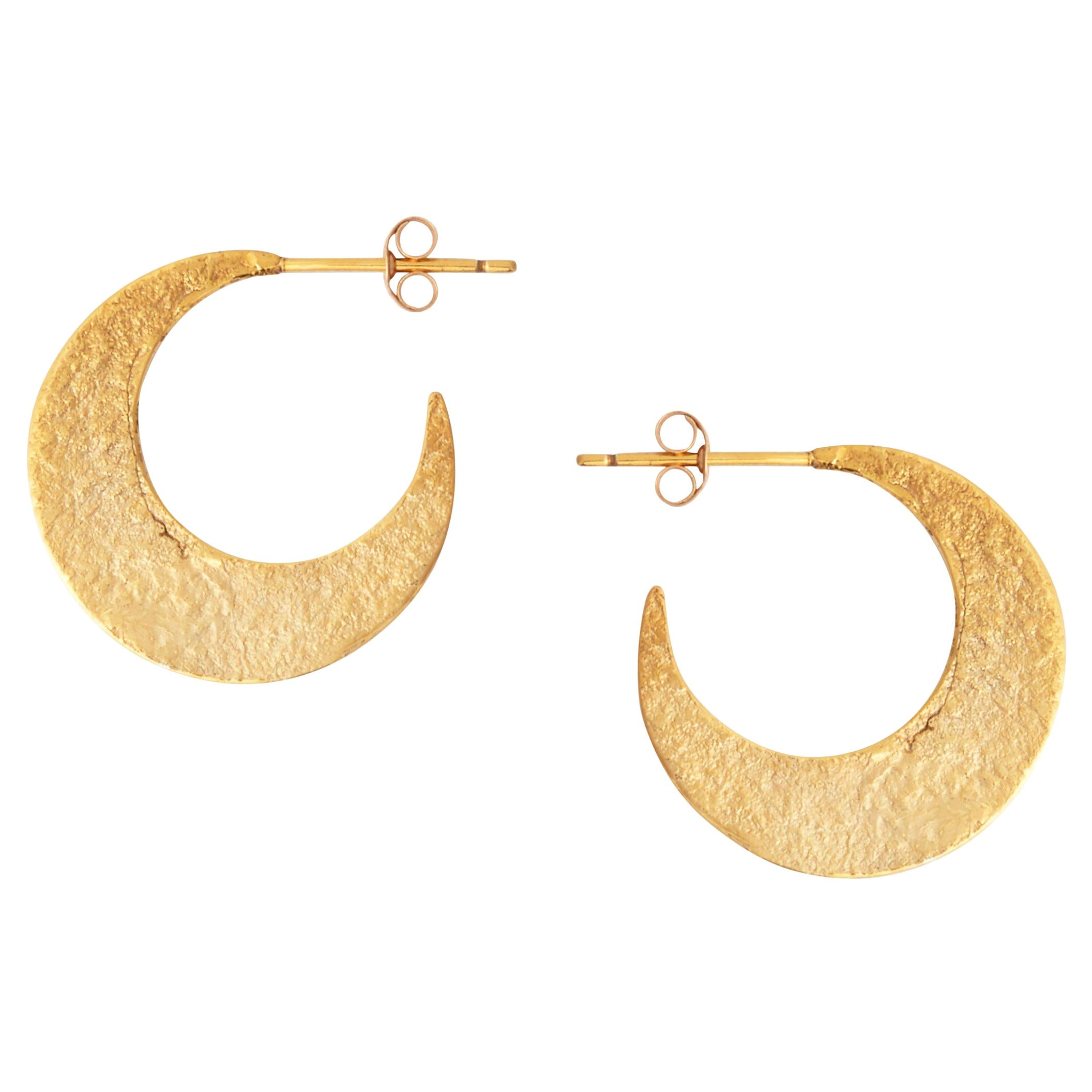Textured Crescent Hoop Earrings in Gold by Allison Bryan For Sale