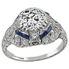 Bague de fiançailles Art déco avec saphir et diamant certifiés GIA de 1,16 carat