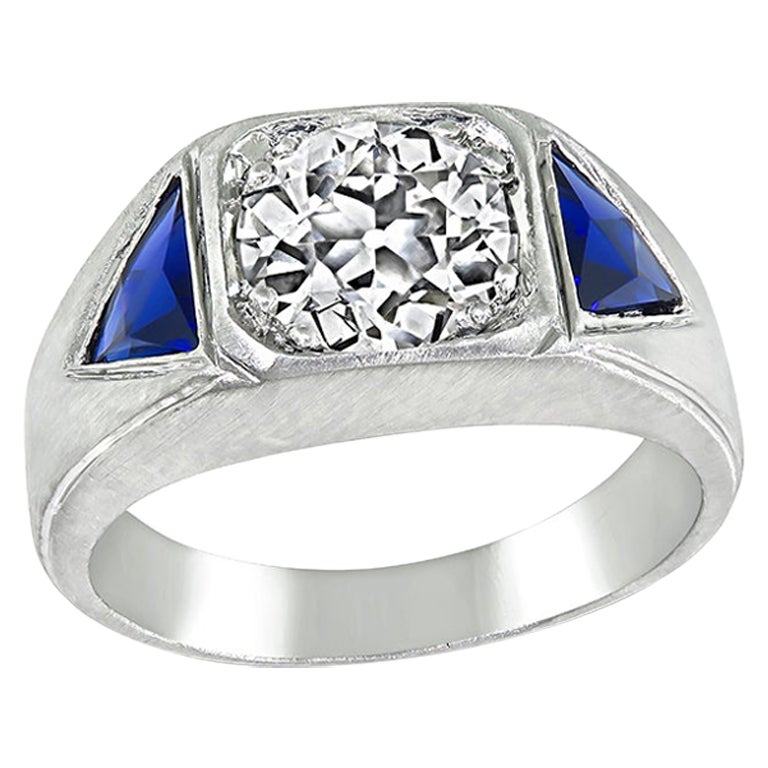 GIA Certified 1.64ct Diamond Sapphire Ring For Sale