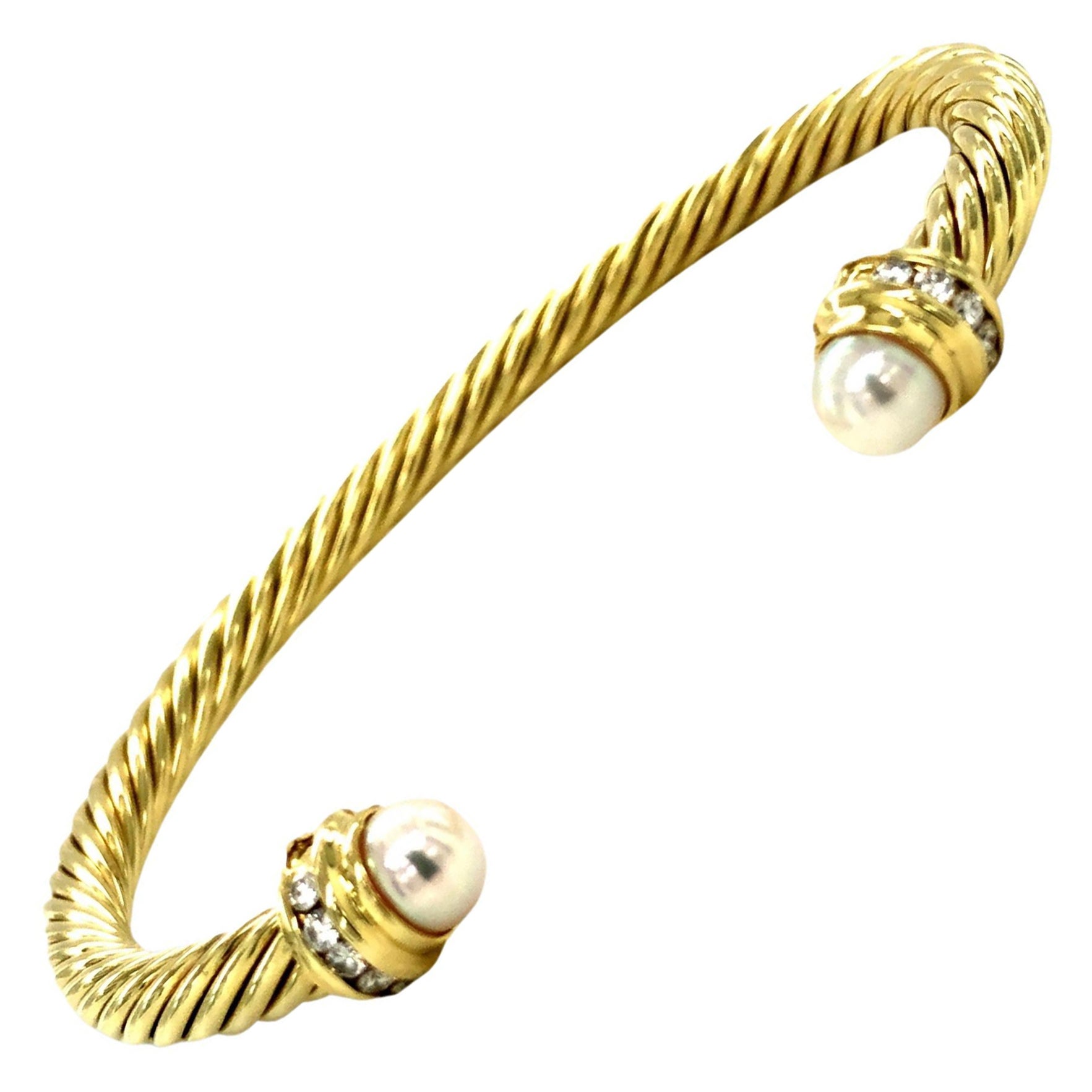 David Yurman 14K Yellow Gold Pearls and Diamonds Cable Bracelet