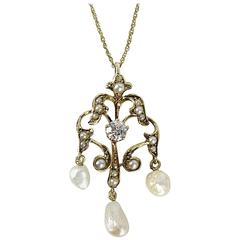 Antique Gold Victorian Lavalier Diamond Necklace 12