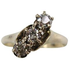 3 Stone Diamond Gold Past Present Future Ring 7