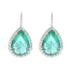 AGL Certified 11.18 Carat Total Pear Shaped Emerald & Diamond Earrings in 18K