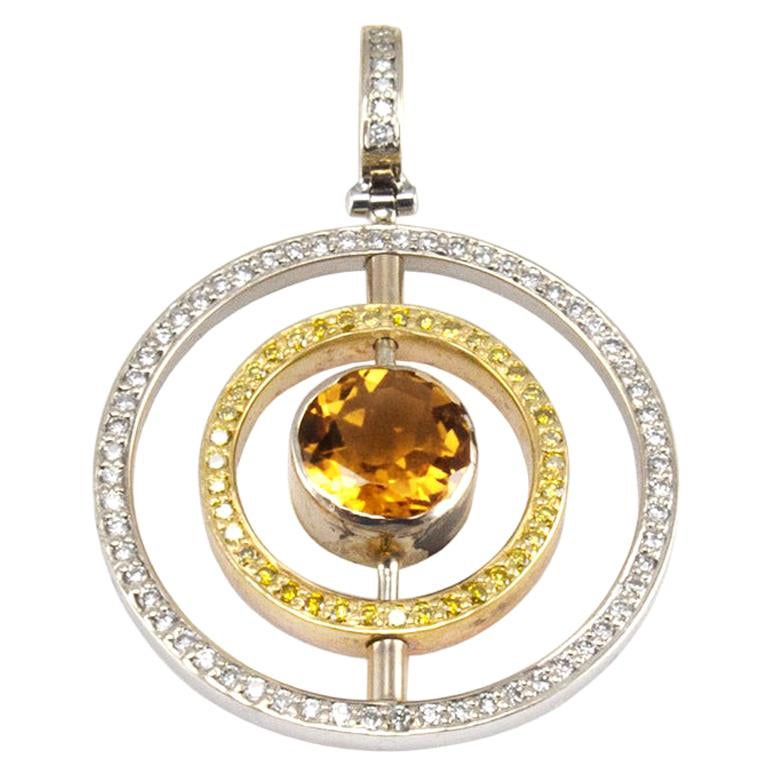 0.27 Carat Citrine Round Diamond Pendants in 18 Karat Two-Toned For Sale
