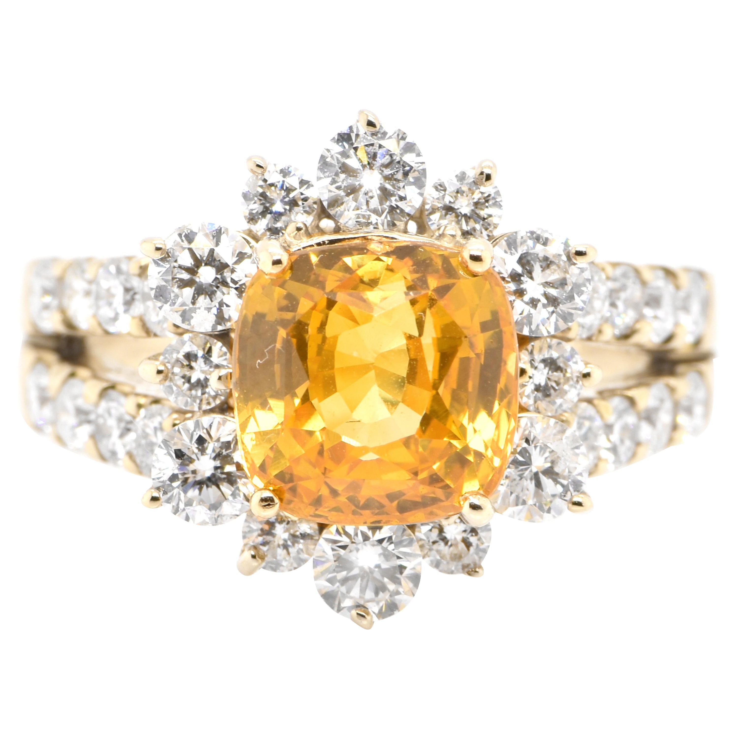 3.57 Carat Natural Yellow Sapphire and Diamond Ring Set in 18 Karat Gold