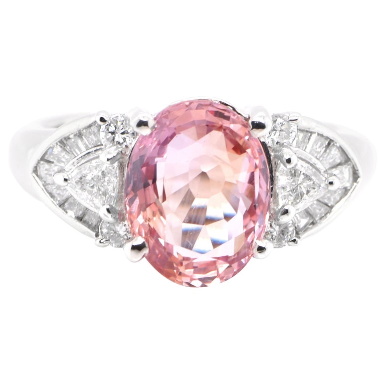 AIGS Certified 3.25 Carat Natural Unheated Padparadscha Sapphire Ring For Sale