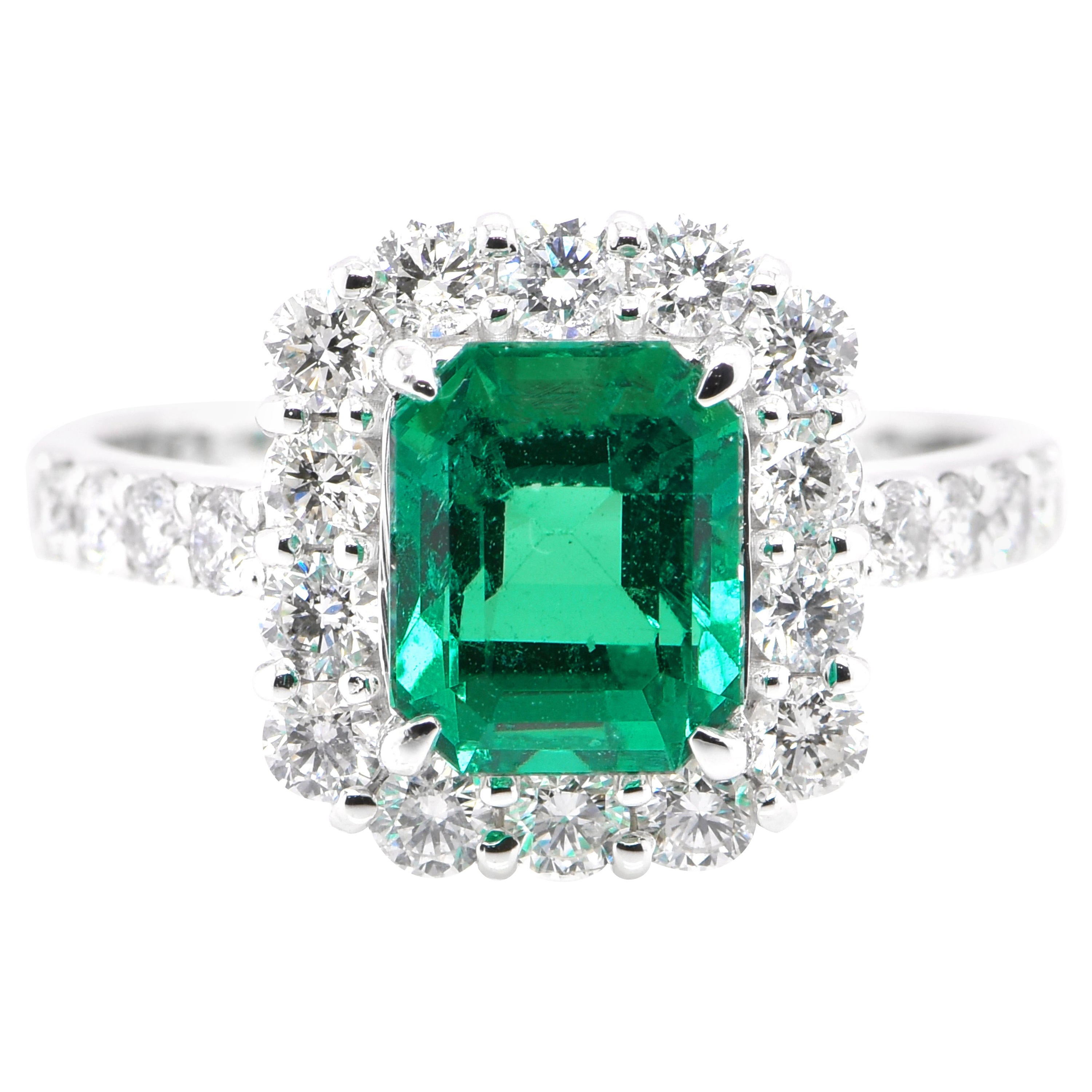 GIA Certified 1.82 Carat Natural Colombian Emerald Ring Set in Platinum