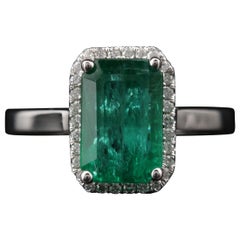 2.8 Carat Halo Emerald Engagement Ring, Emerald Wedding Ring Cocktail Ring