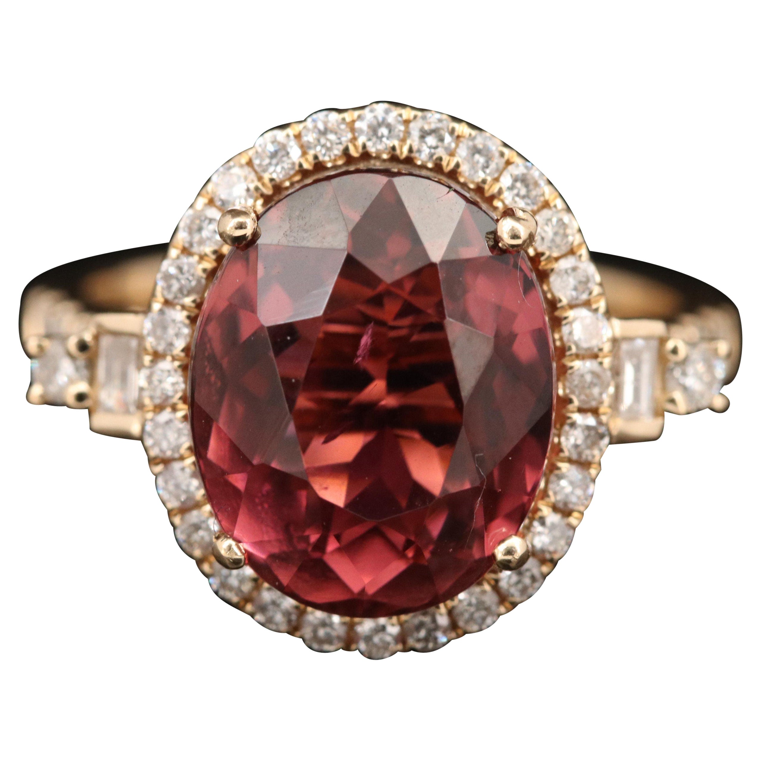 For Sale:  6.3 Carat Oval Cut Rubellite Tourmaline Bridal Promise Ring Halo Tourmaline Ring