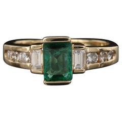 18K Gold 3 CT Natural Emerald and Diamond Antique Art Deco Style Engagement Ring