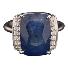 9 Carat Natural Sapphire Diamond Engagement Ring Set in 18K Gold, Cocktail Ring