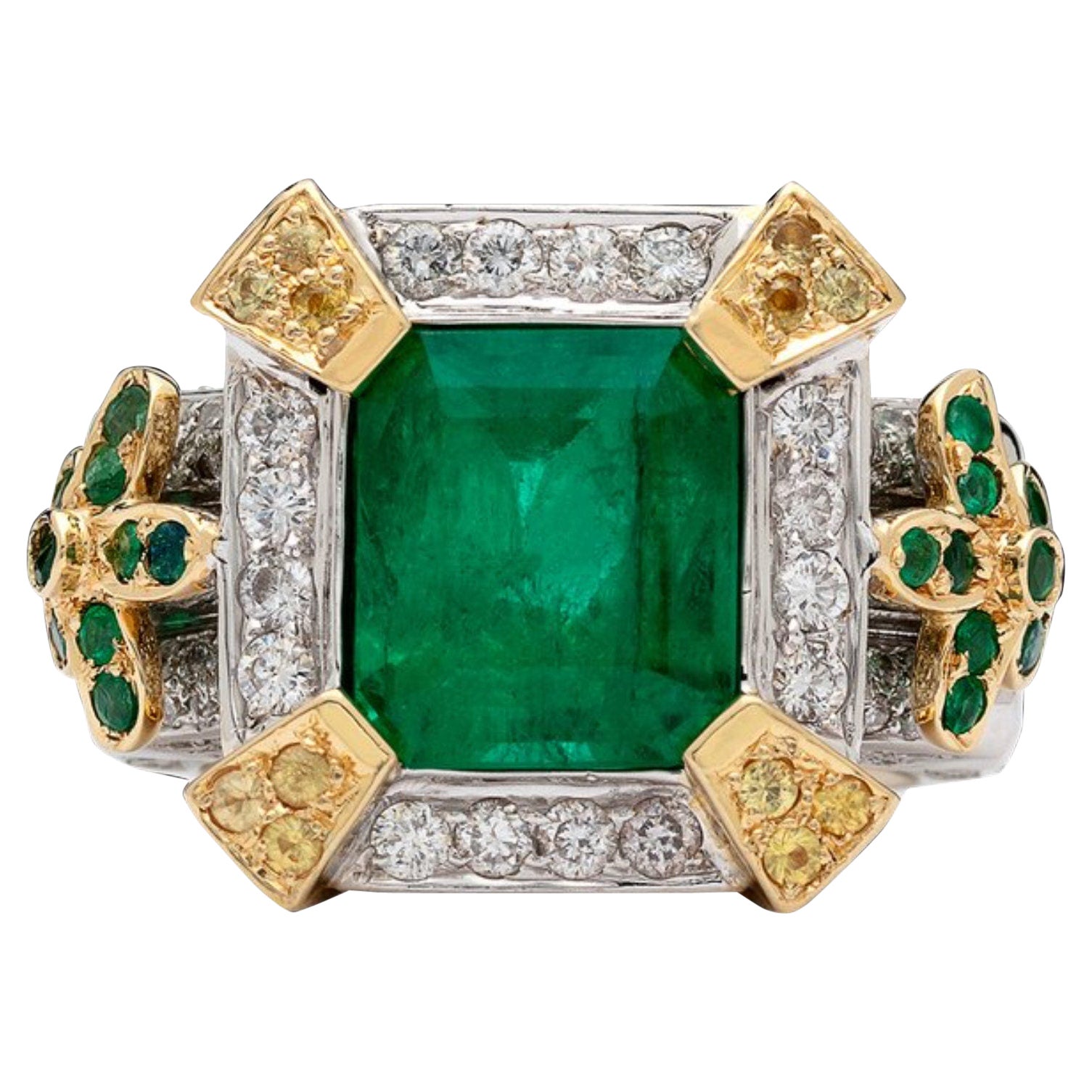 9.98 Carat Emerald Cabochon and Diamond Cocktail Engagement Ring For