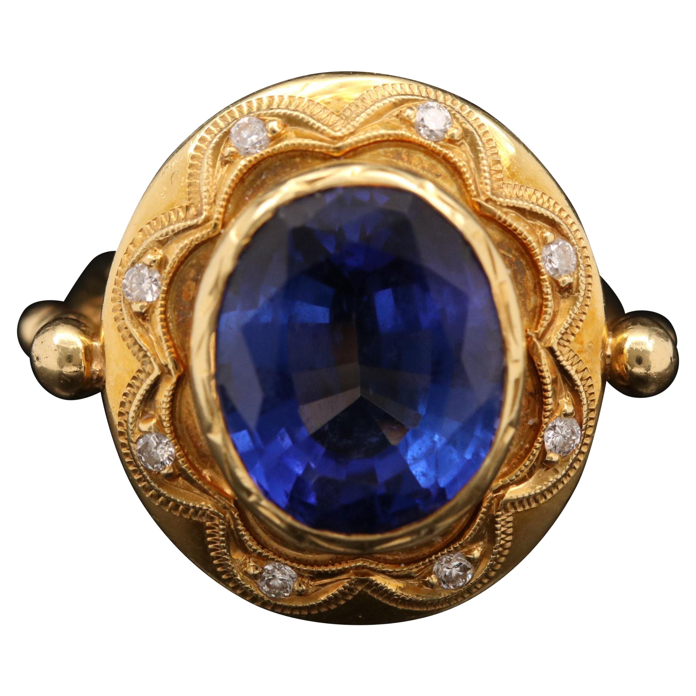 For Sale:  7.9 Carat Tanzanite Diamond Engagement Ring Diamond Yellow Gold Cocktail Ring
