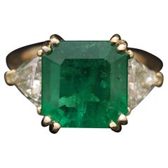 5 Carat Three Stone Emerald Diamond Engagement Ring Antique Bridal Cocktail Ring