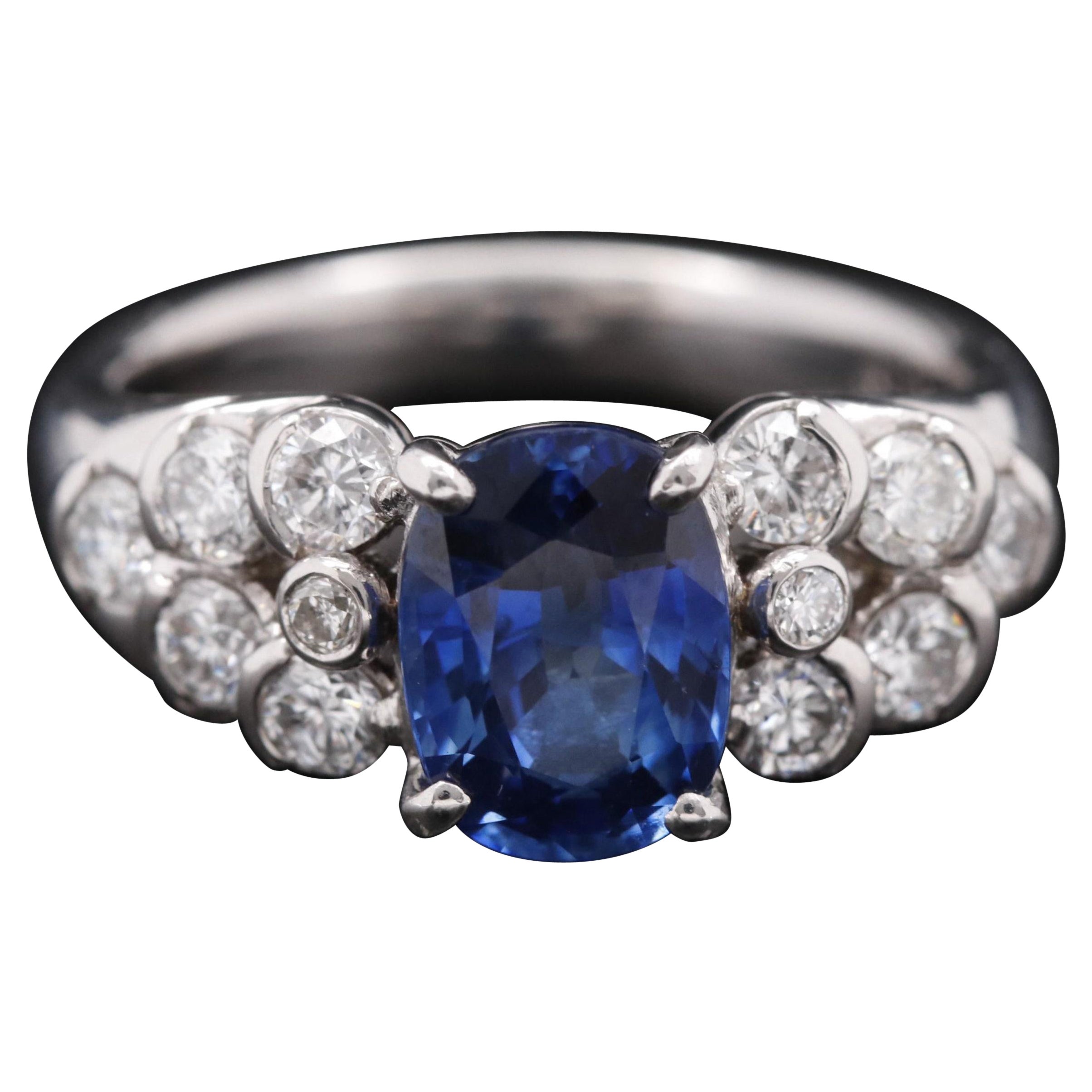 For Sale:  2.67 Carat Sapphire and Diamond White Gold Engagement Ring Bridal Statement Ring