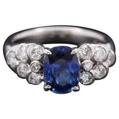 GIA Report Certified 2.67 Carat Sapphire and Diamond White Gold Engagement Ring
