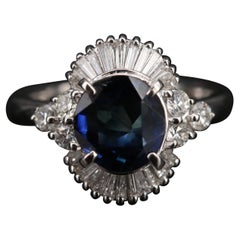 3.6 Carat Antique Sapphire Diamond Engagement Ring, Ceylon Sapphire Wedding Ring