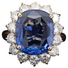 7.75 CT Blue Sapphire and Diamond Engagement Ring, Yellow Gold Sapphire Ring