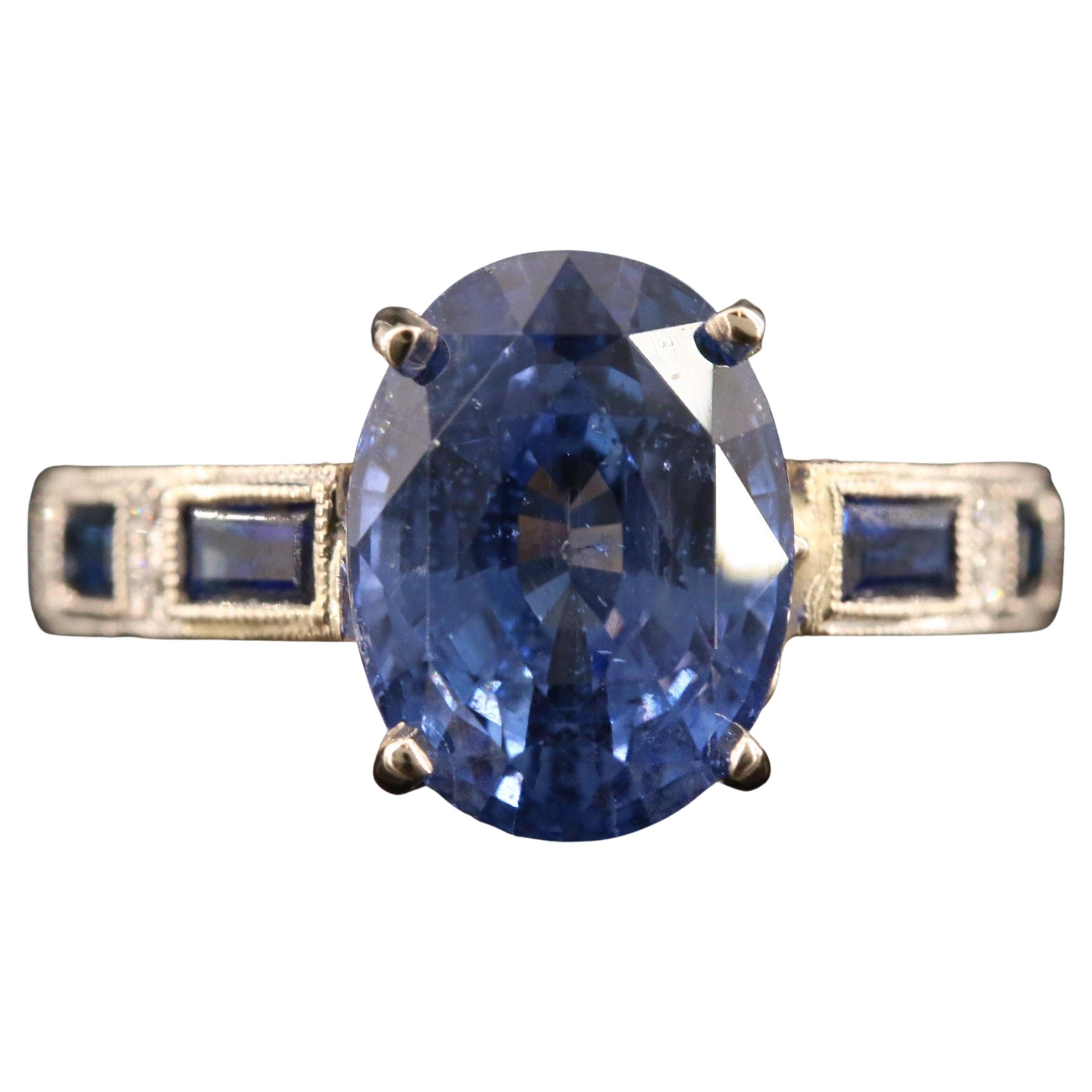 For Sale:  18K Gold 5 Carat Natural Sapphire and Diamond Modern Style Engagement Ring