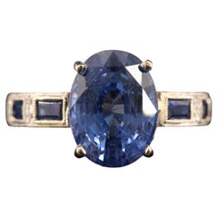 5.4 Carat Sapphire Diamond Cocktail Ring White Gold Natural Sapphire Bang Ring