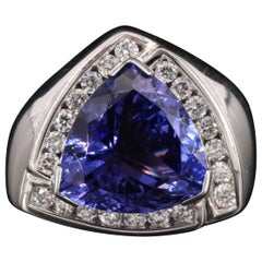 5 Carat Halo Trillion Cut Tanzanite Fashion Ring White Gold Cocktail Ring Band