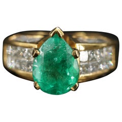 3.32 Carat Pear Cut Emerald Diamond Engagement Wedding Ring Yellow Gold Ring