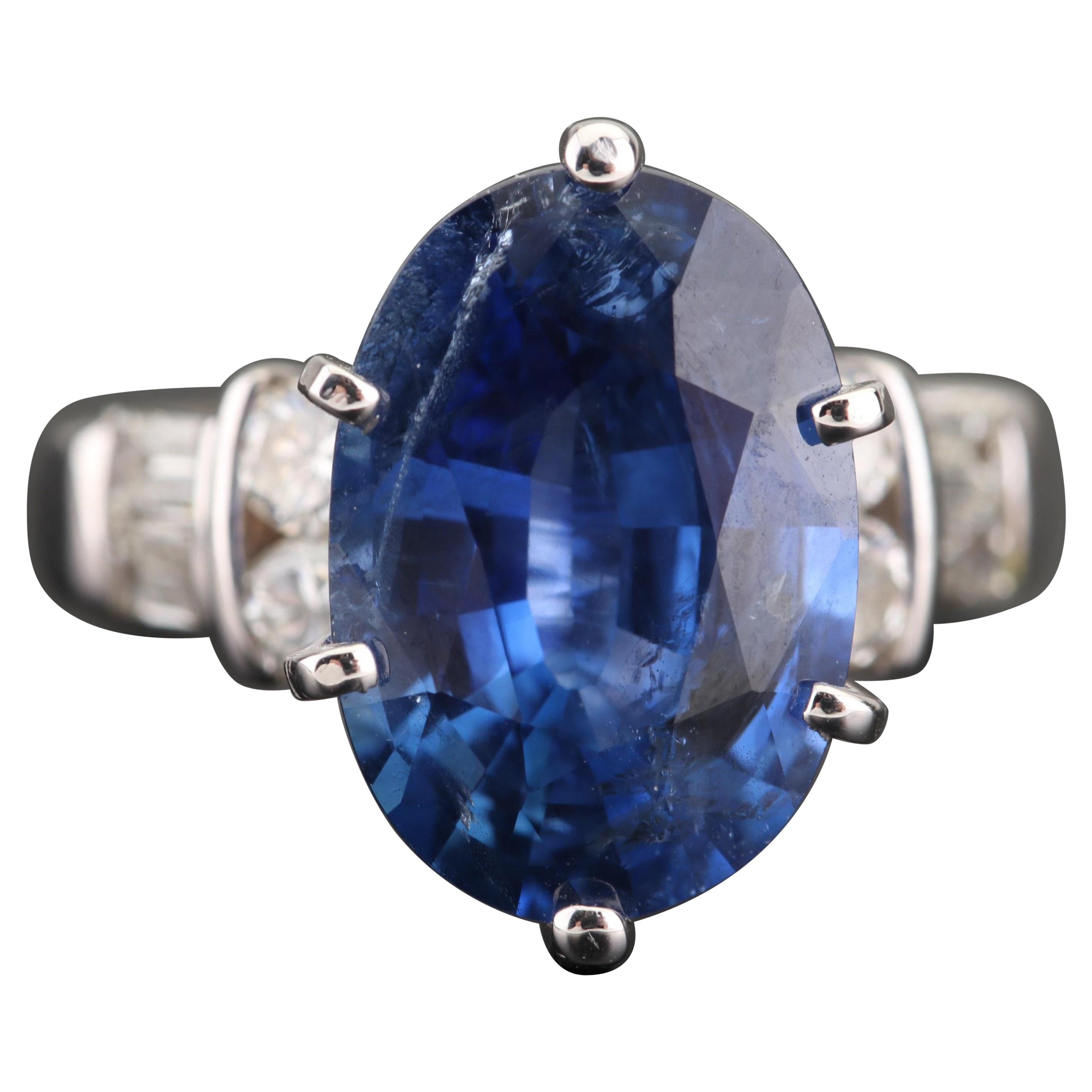 For Sale:  Art Deco 6 CT Certified Natural Sapphire and Diamond Engagement Ring in 18K Gold