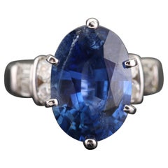 5 Carat Oval Cut Sapphire Engagement Ring, Natural Sapphire Diamond Wedding Ring