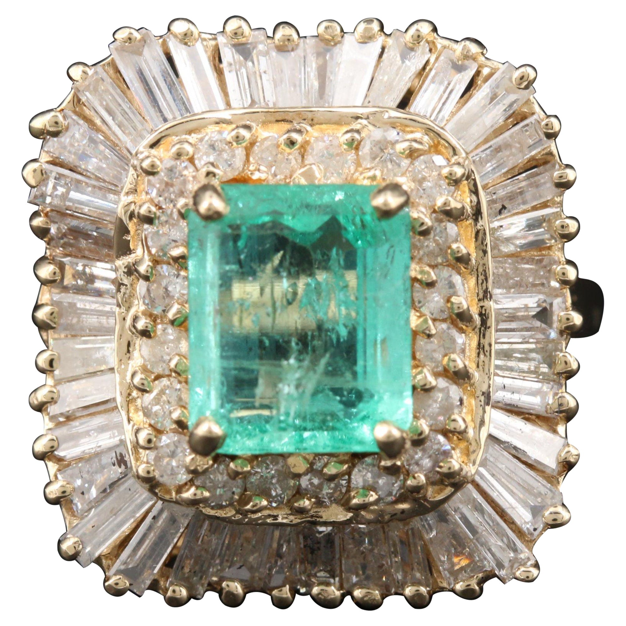 For Sale:  2.36 Carat Colombian Emerald and Diamond Yellow Gold Engagement Ring Bridal Ring