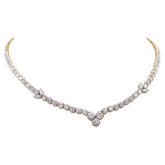 Graduated Diamond V Shaped Necklace with Marquise Diamond Detail in 22K Gold