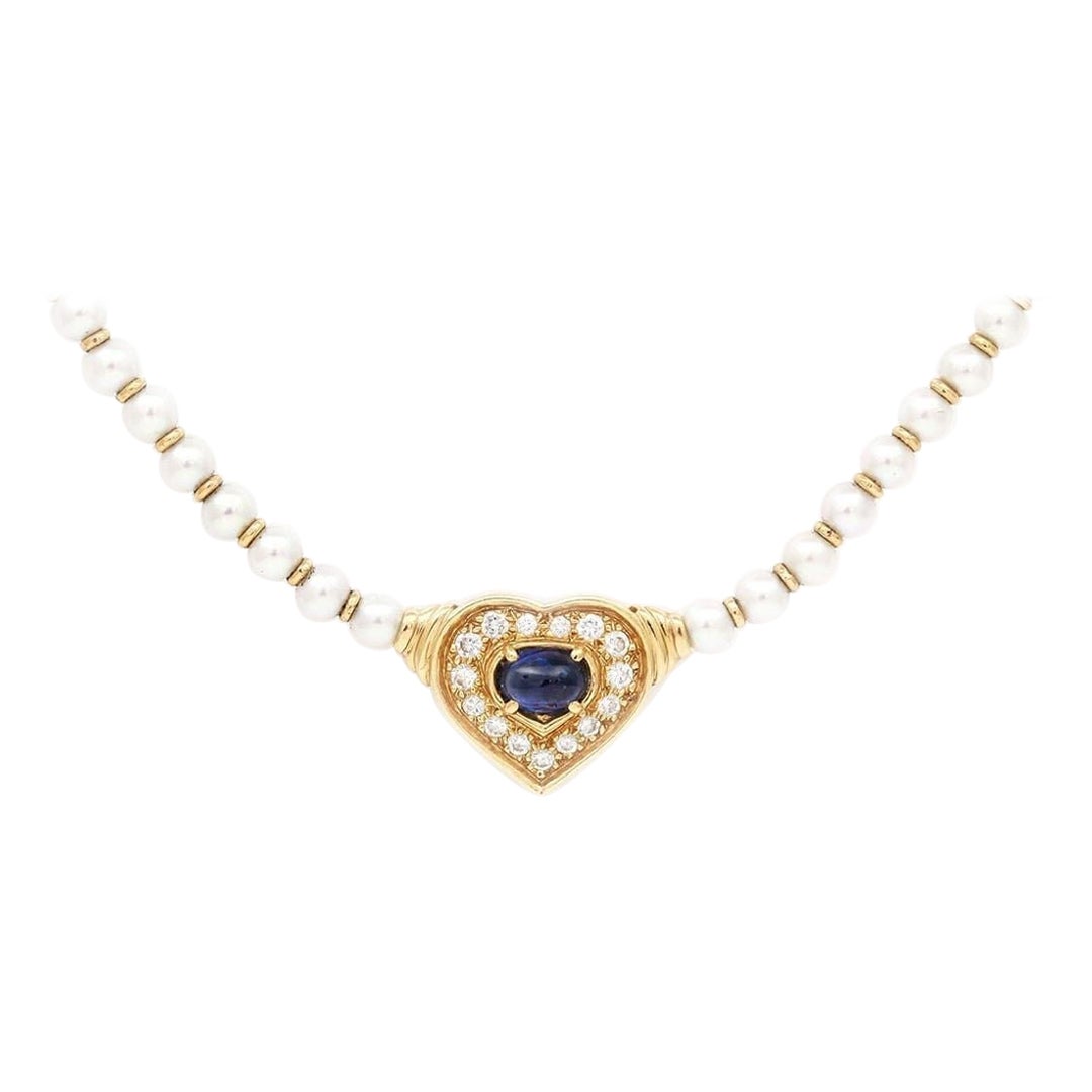 Unique Diamond, Emerald and Sapphire Heart Necklace at 1stDibs