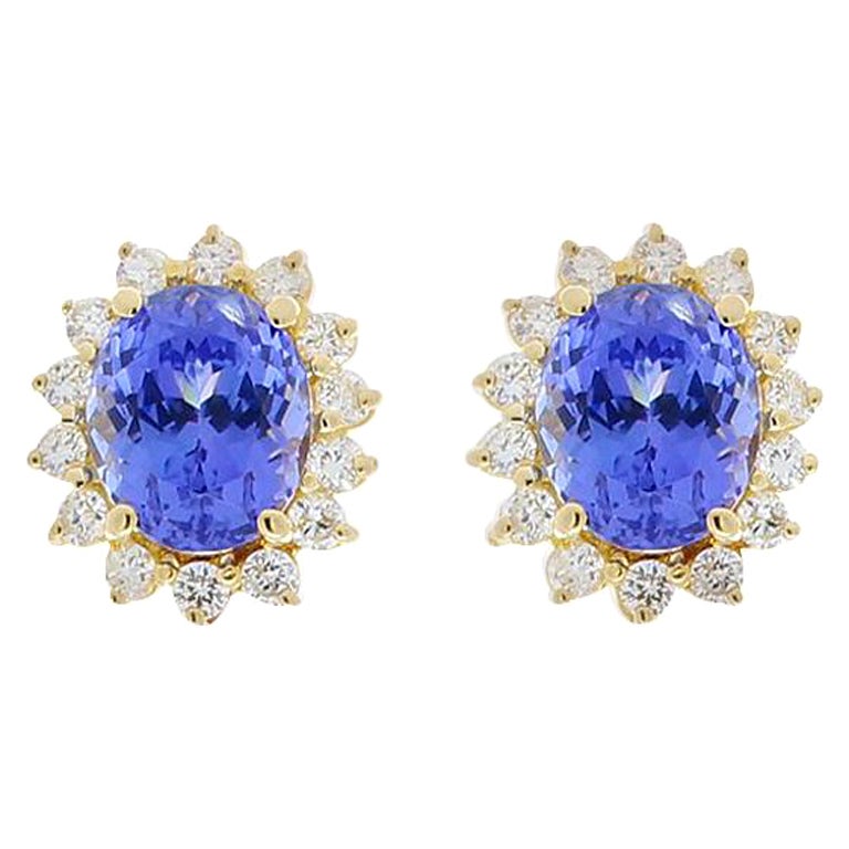 5.43 Carat Total Oval Tanzanite and Diamond White Gold Earrings For Sale