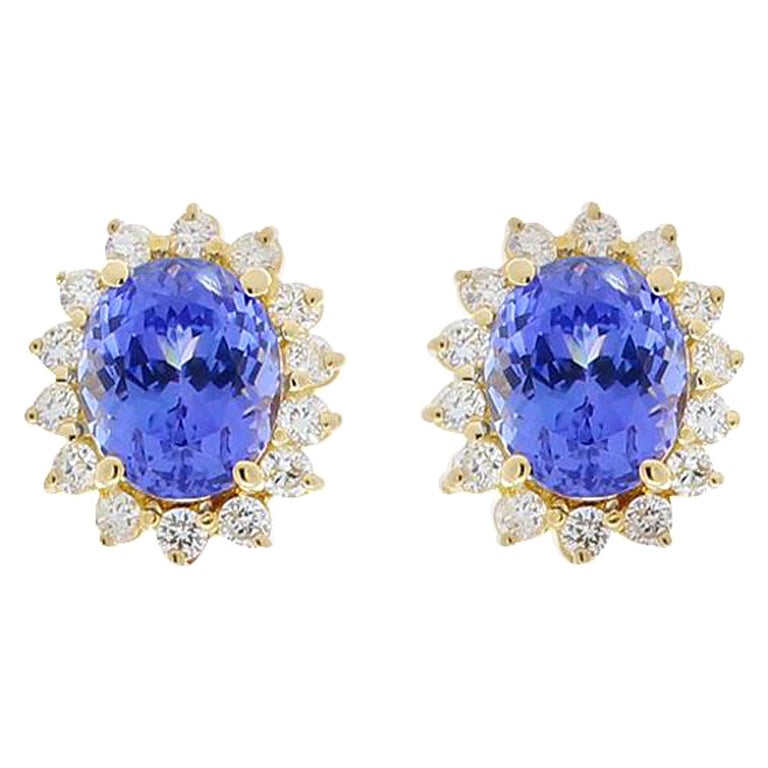 5.43 Carat Total Oval Tanzanite and Diamond White Gold Earrings