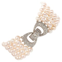 Five Row Cultured Pearl and Diamond Bracelet, 2.00 Carats