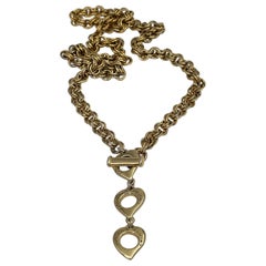 1980s Vintage Yves Saint Laurent YSL Gold Tone Three Heart Chain Necklace