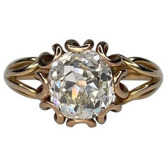 Anello solitario certificato in oro 18 carati da 2,1 carati con diamante Old Mine Cut