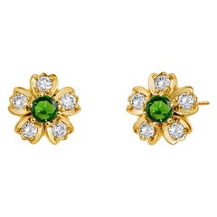 Syna Clous d'oreilles fleur en or jaune et émeraudes avec diamants