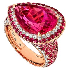 18 Karat Rose Gold, White Diamonds, Rubies and Rubellites Cocktail Ring