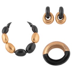 Hoop Anhänger Ohrringe Choker Halskette und Armband Set, Mahagoni und Goldfolie