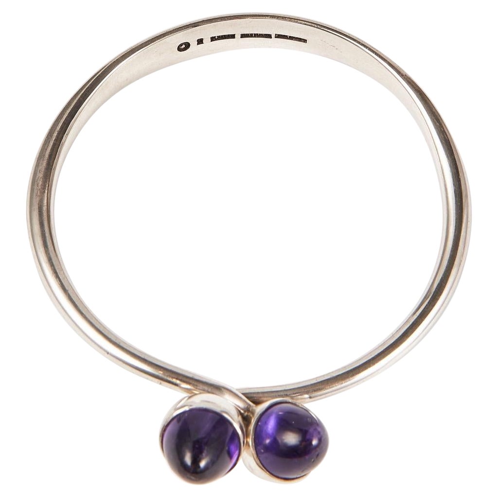 Bent Knudsen Sterling Silver Bangle with Amethyst Bullet Cabuchon