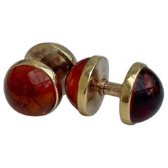 Antique 18ct Yellow Gold Cabochon Amber Gents Cufflinks
