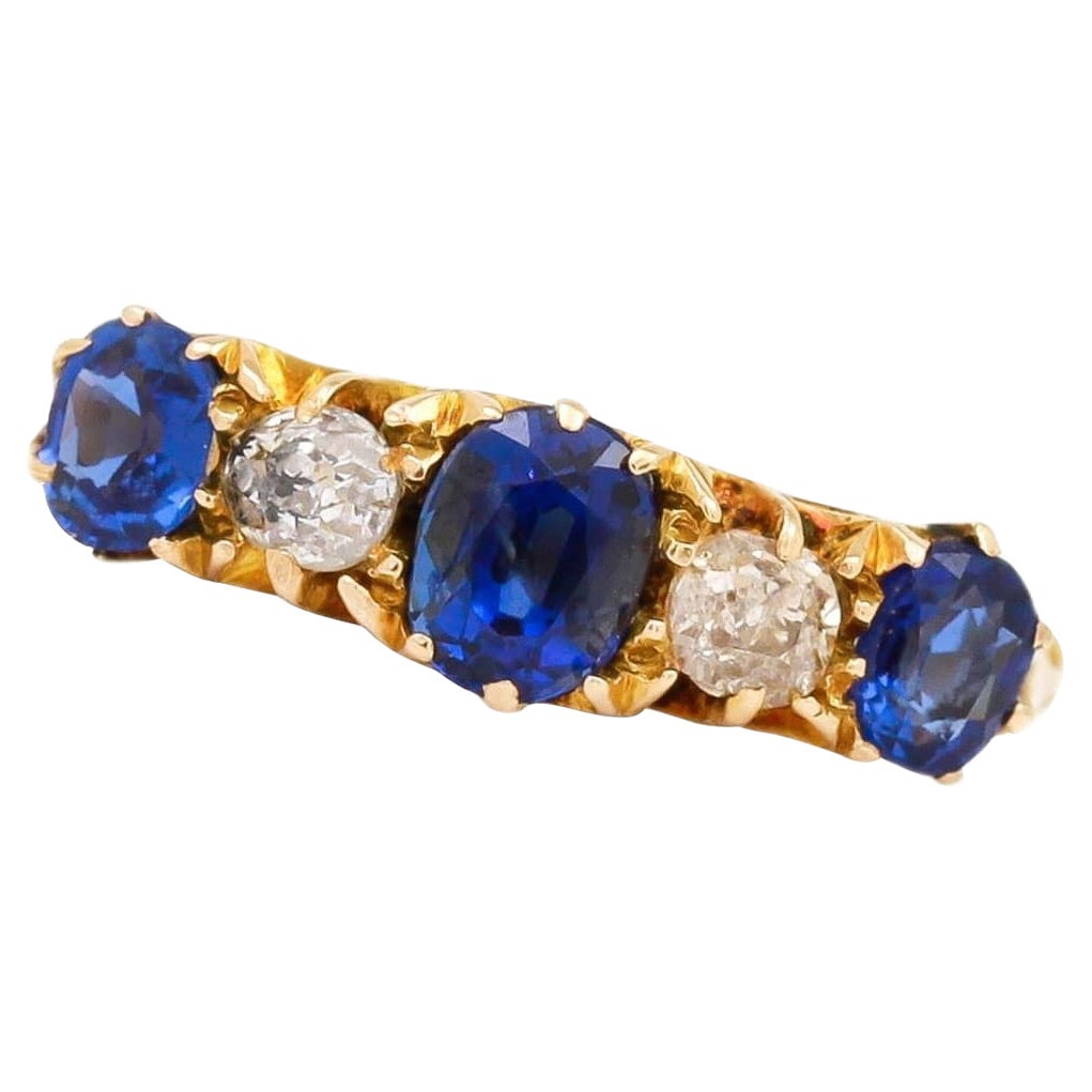 Edwardian 18ct Gold Sapphire and Diamond Five Stone Ring, Circa 1909