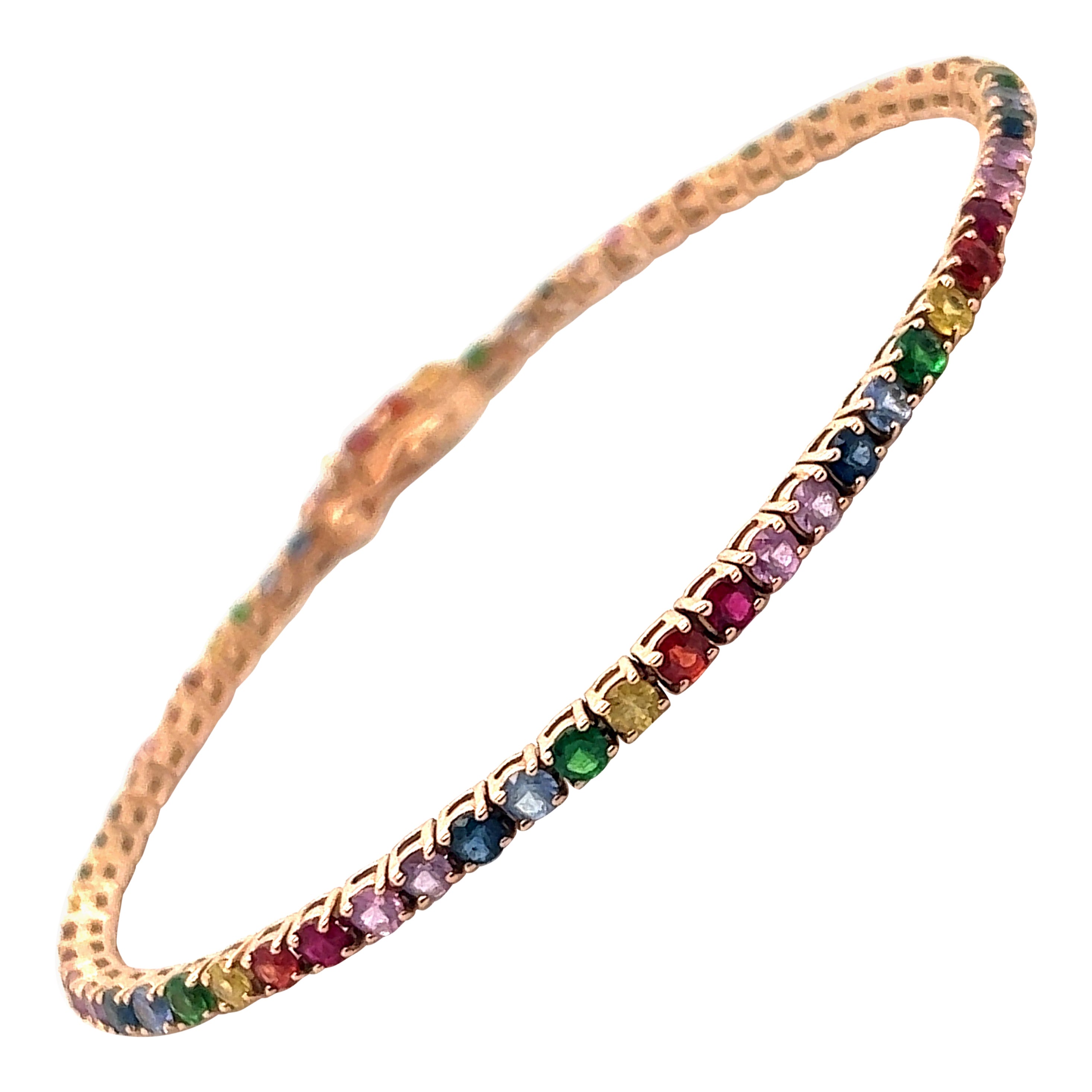 Bracelet tennis en or rose 14 carats avec saphirs naturels arc-en-ciel et pierres précieuses