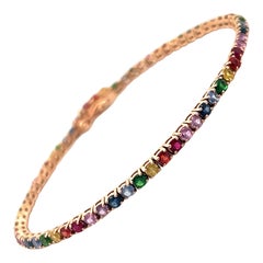 Rainbow Natural Sapphire Gemstone Tennis Bracelet 14k Rose Gold