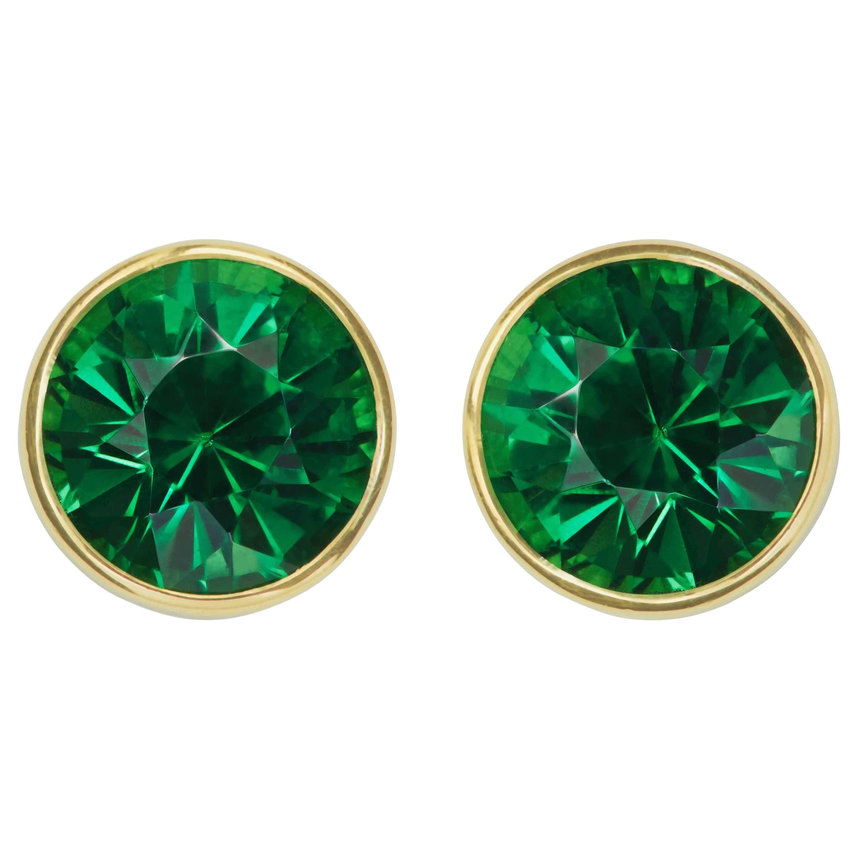 2 Carat Tsavorite Yellow Gold Stud Earrings