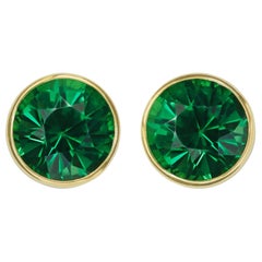 2 Carat Tsavorite Yellow Gold Stud Earrings